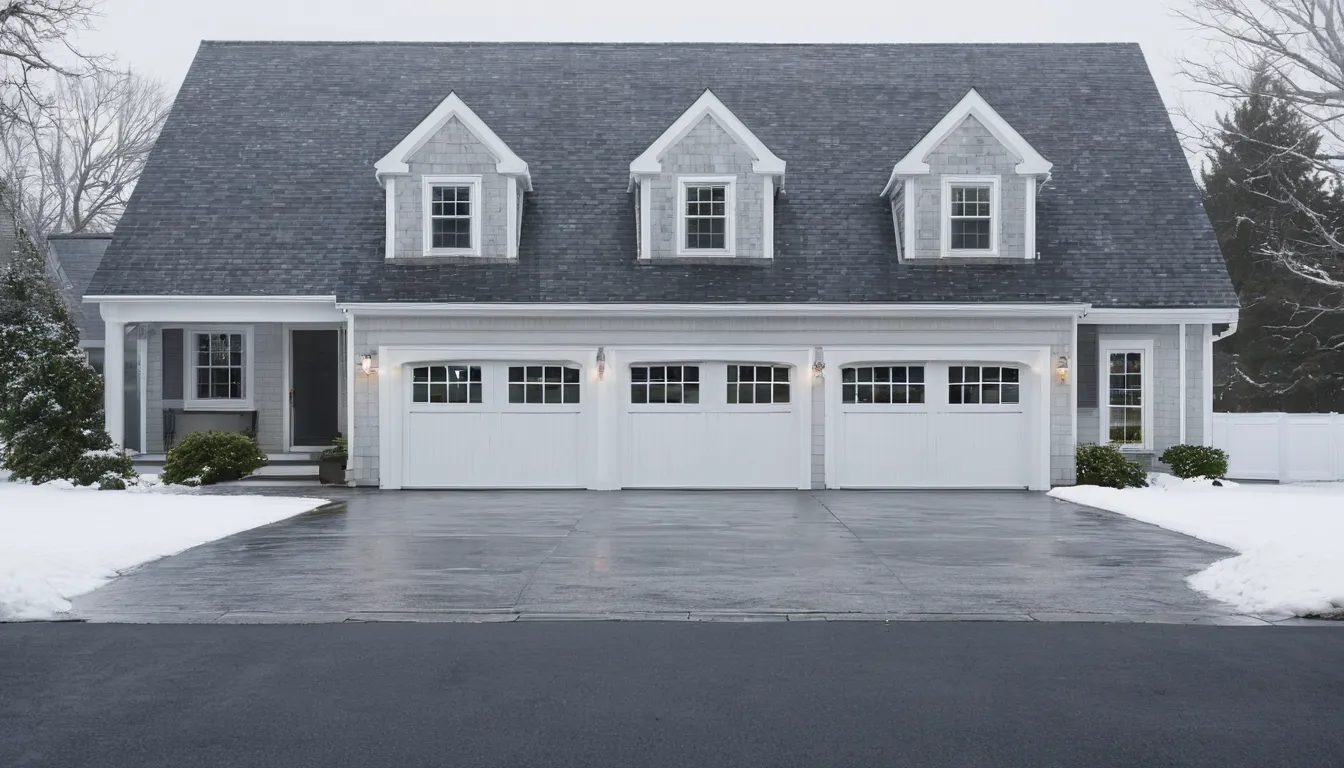 A homeowner looking at a closed garage door on a snowy morning in Glassboro